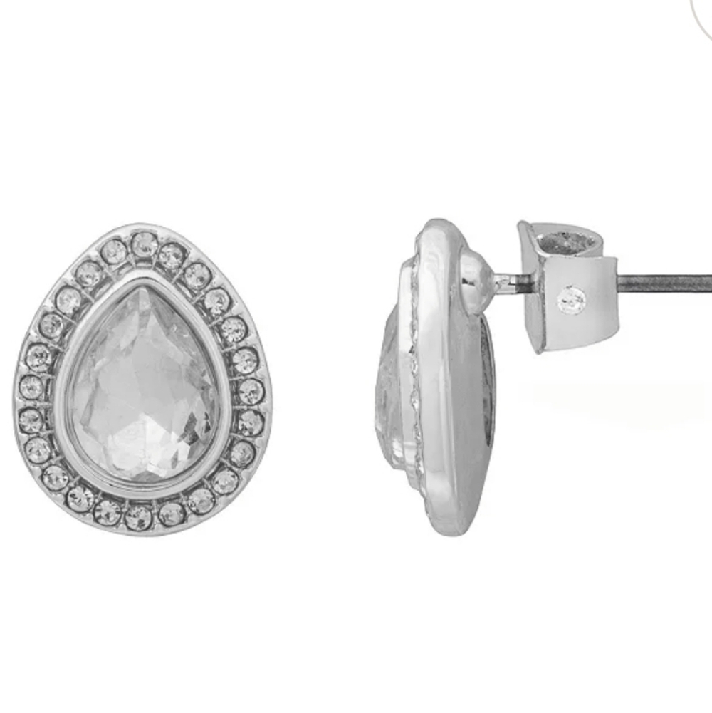 LC Lauren Conrad Silver Tone Crystal Pear Shape Stud Earrings